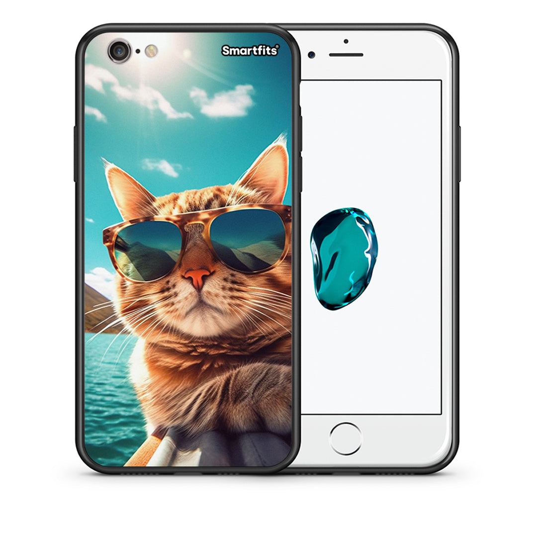 Θήκη iPhone 6 Plus/6s Plus Summer Cat από τη Smartfits με σχέδιο στο πίσω μέρος και μαύρο περίβλημα | iPhone 6 Plus/6s Plus Summer Cat case with colorful back and black bezels