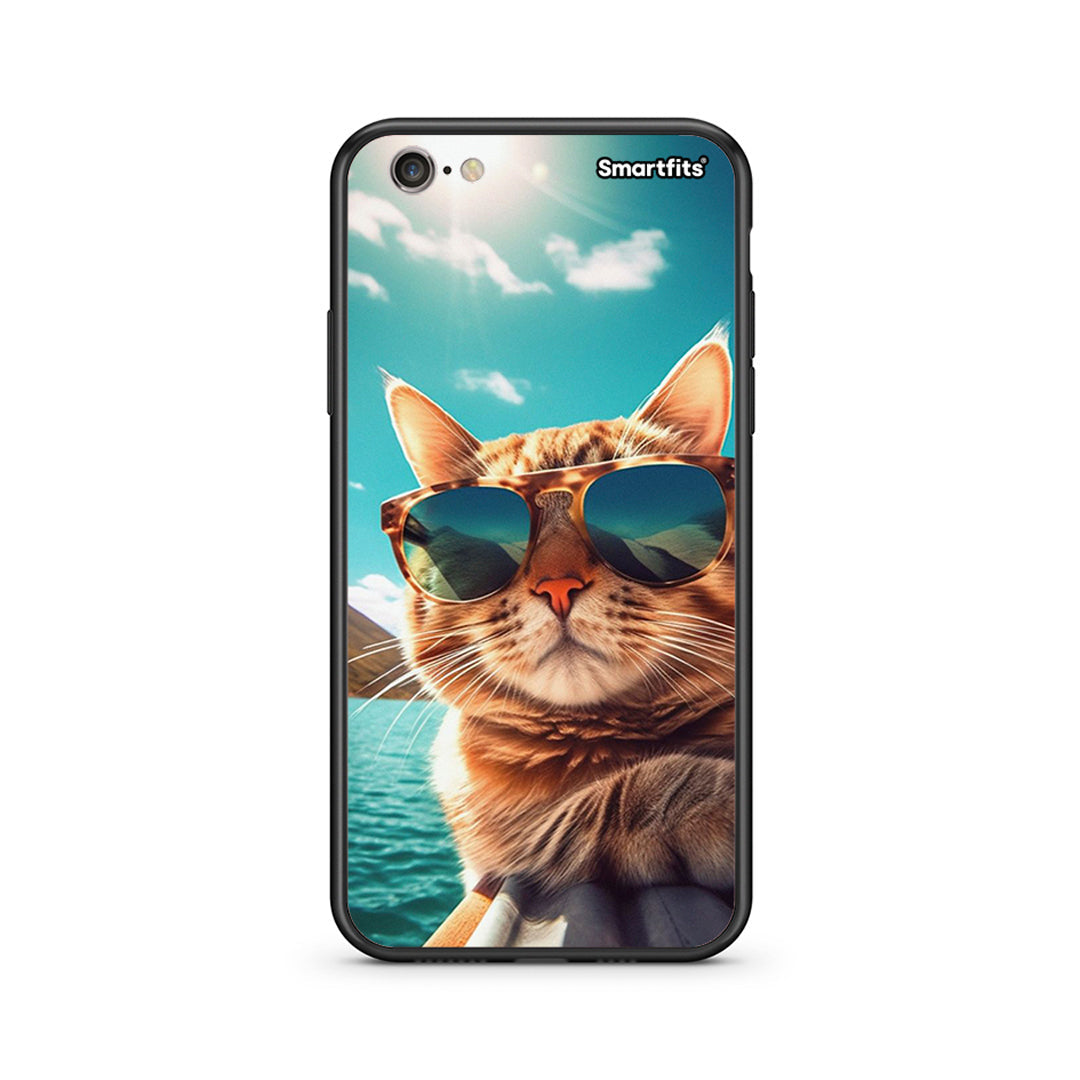 iPhone 7/8 Summer Cat θήκη από τη Smartfits με σχέδιο στο πίσω μέρος και μαύρο περίβλημα | Smartphone case with colorful back and black bezels by Smartfits
