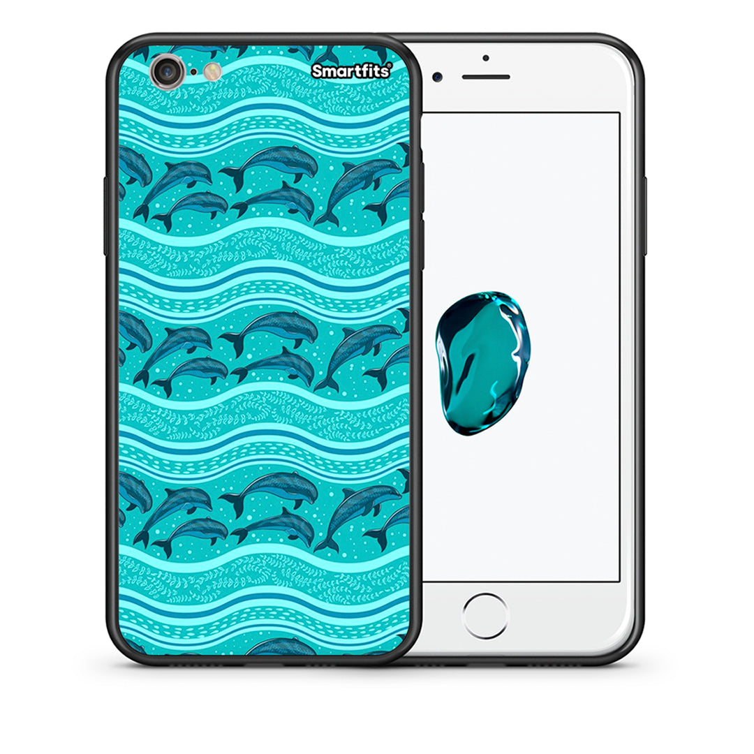 Θήκη iPhone 6/6s Swimming Dolphins από τη Smartfits με σχέδιο στο πίσω μέρος και μαύρο περίβλημα | iPhone 6/6s Swimming Dolphins case with colorful back and black bezels