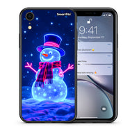 Thumbnail for Θήκη iPhone XR Christmas Neon Snowman από τη Smartfits με σχέδιο στο πίσω μέρος και μαύρο περίβλημα | iPhone XR Christmas Neon Snowman case with colorful back and black bezels