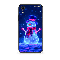 Thumbnail for iphone xr Christmas Neon Snowman θήκη από τη Smartfits με σχέδιο στο πίσω μέρος και μαύρο περίβλημα | Smartphone case with colorful back and black bezels by Smartfits