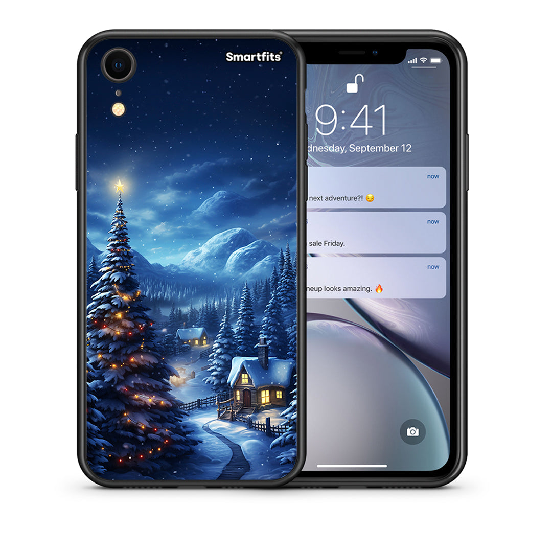 Θήκη iPhone XR Christmas Scenery από τη Smartfits με σχέδιο στο πίσω μέρος και μαύρο περίβλημα | iPhone XR Christmas Scenery case with colorful back and black bezels