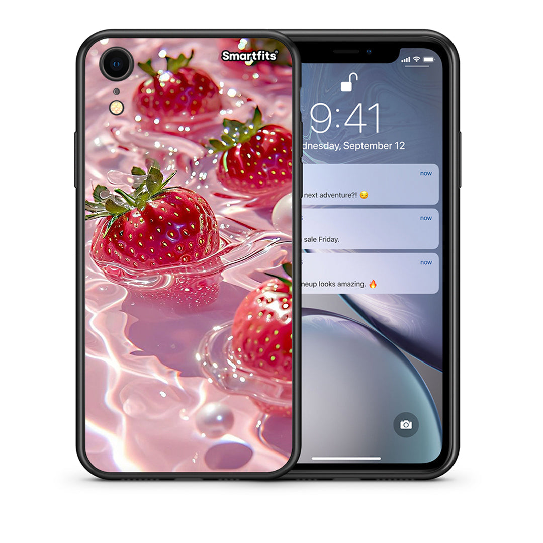 Θήκη iPhone XR Juicy Strawberries από τη Smartfits με σχέδιο στο πίσω μέρος και μαύρο περίβλημα | iPhone XR Juicy Strawberries case with colorful back and black bezels