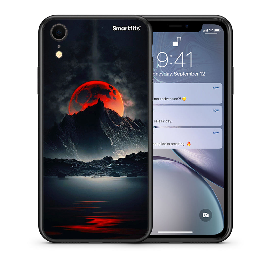 Θήκη iPhone XR Red Full Moon από τη Smartfits με σχέδιο στο πίσω μέρος και μαύρο περίβλημα | iPhone XR Red Full Moon case with colorful back and black bezels