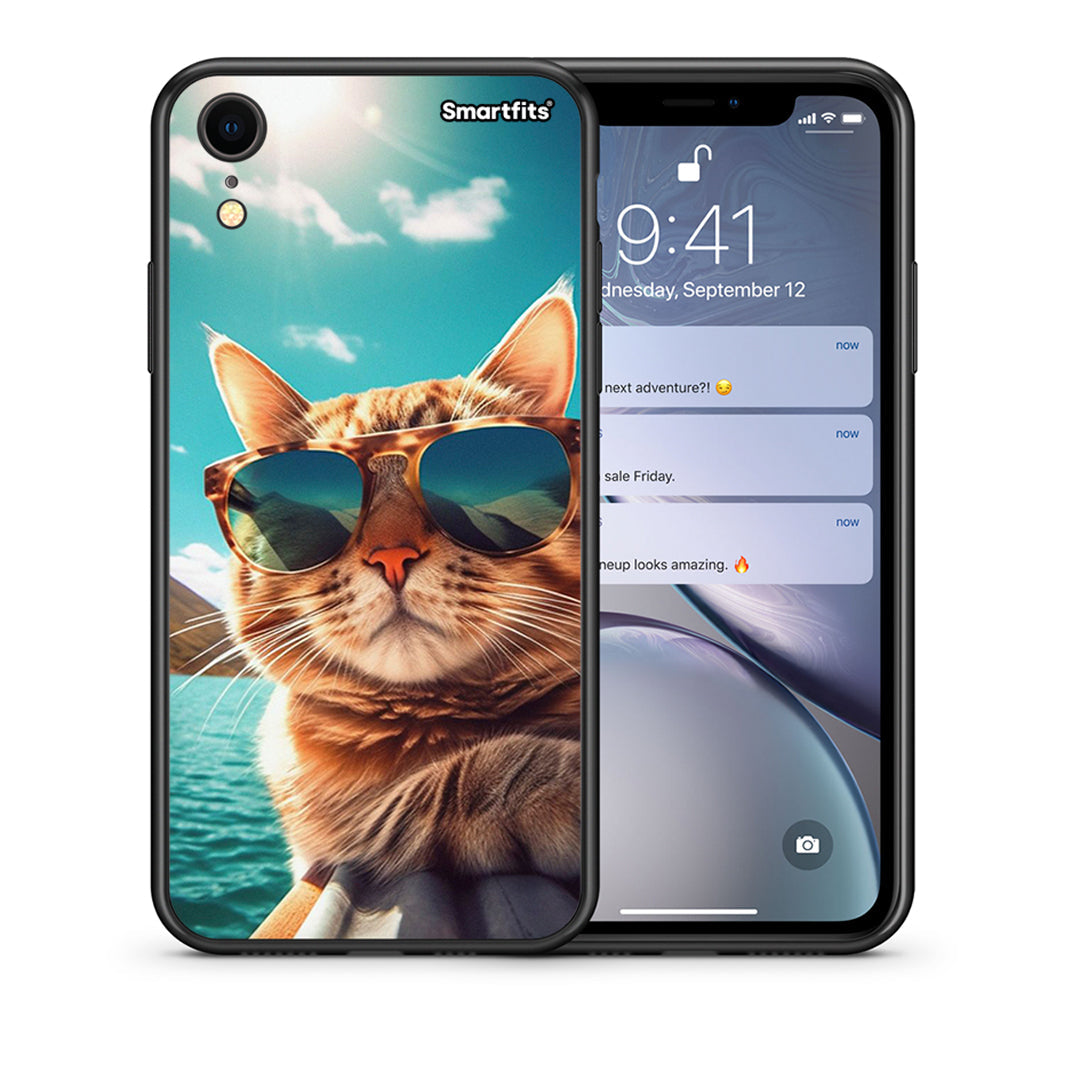 Θήκη iPhone XR Summer Cat από τη Smartfits με σχέδιο στο πίσω μέρος και μαύρο περίβλημα | iPhone XR Summer Cat case with colorful back and black bezels