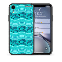 Thumbnail for Θήκη iPhone XR Swimming Dolphins από τη Smartfits με σχέδιο στο πίσω μέρος και μαύρο περίβλημα | iPhone XR Swimming Dolphins case with colorful back and black bezels