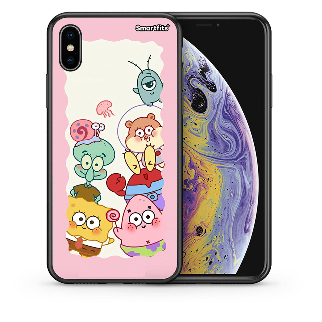 Θήκη iPhone X/Xs Cute Companion από τη Smartfits με σχέδιο στο πίσω μέρος και μαύρο περίβλημα | iPhone X/Xs Cute Companion case with colorful back and black bezels