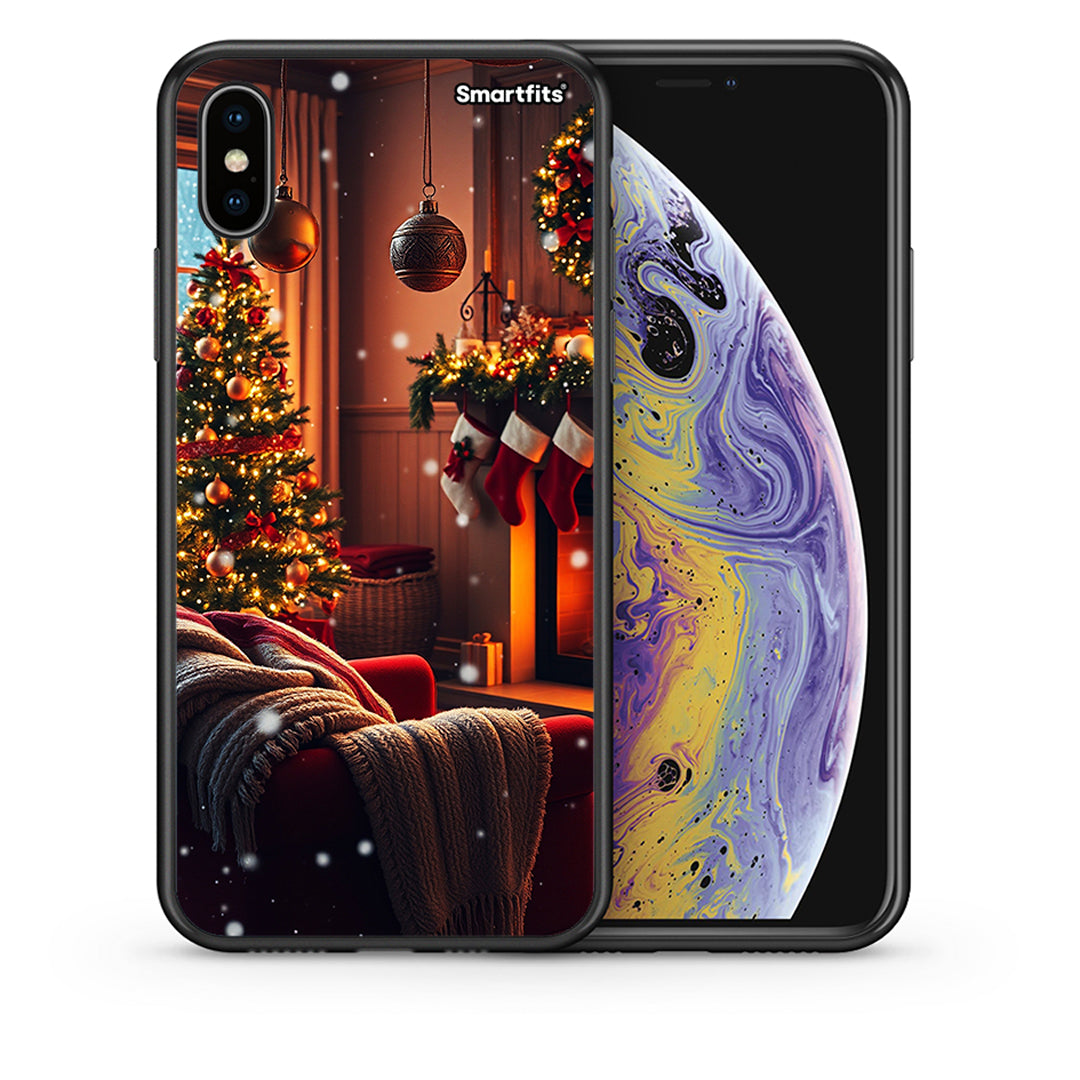 Θήκη iPhone X/Xs Home For Christmas από τη Smartfits με σχέδιο στο πίσω μέρος και μαύρο περίβλημα | iPhone X/Xs Home For Christmas case with colorful back and black bezels