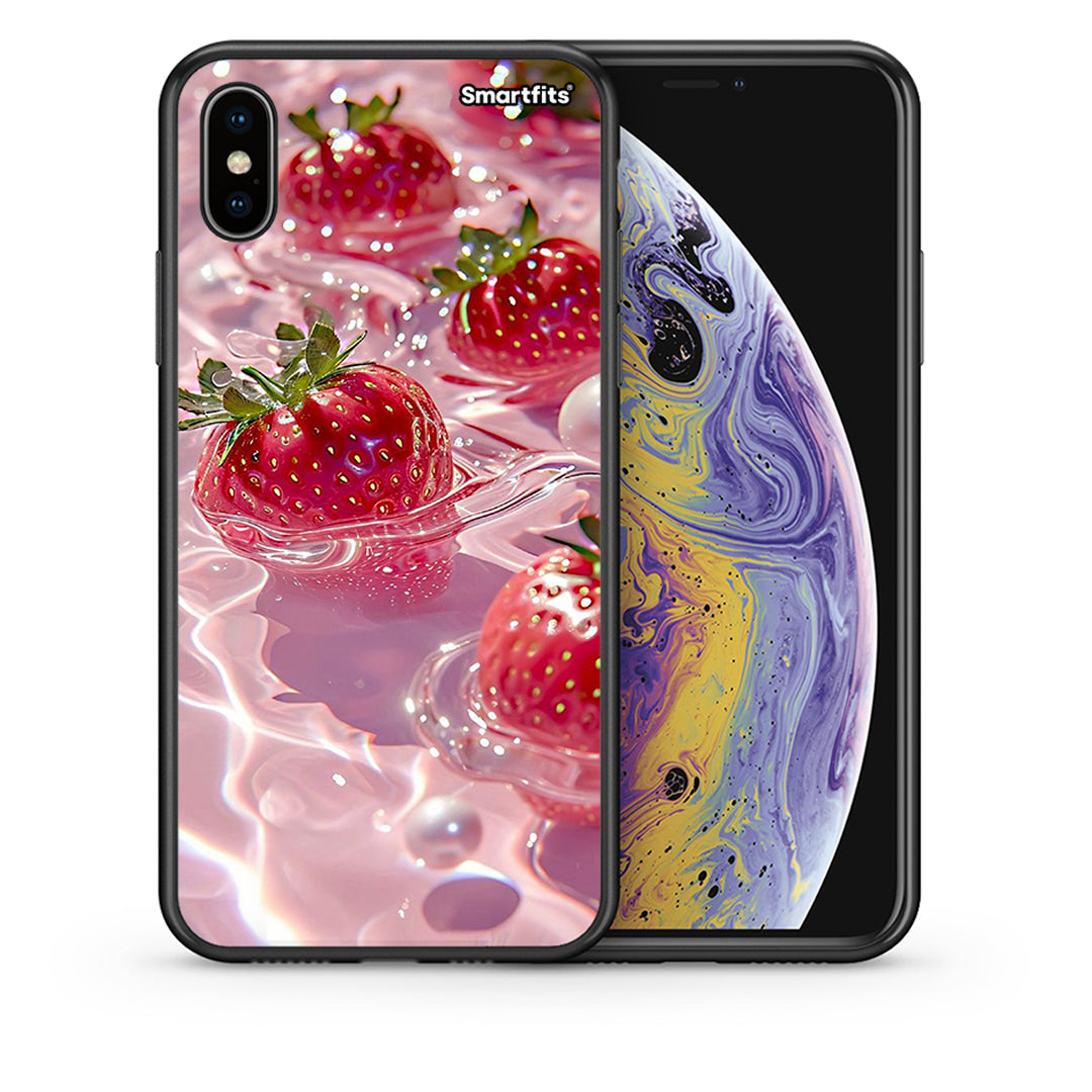 Θήκη iPhone X/Xs Juicy Strawberries από τη Smartfits με σχέδιο στο πίσω μέρος και μαύρο περίβλημα | iPhone X/Xs Juicy Strawberries case with colorful back and black bezels