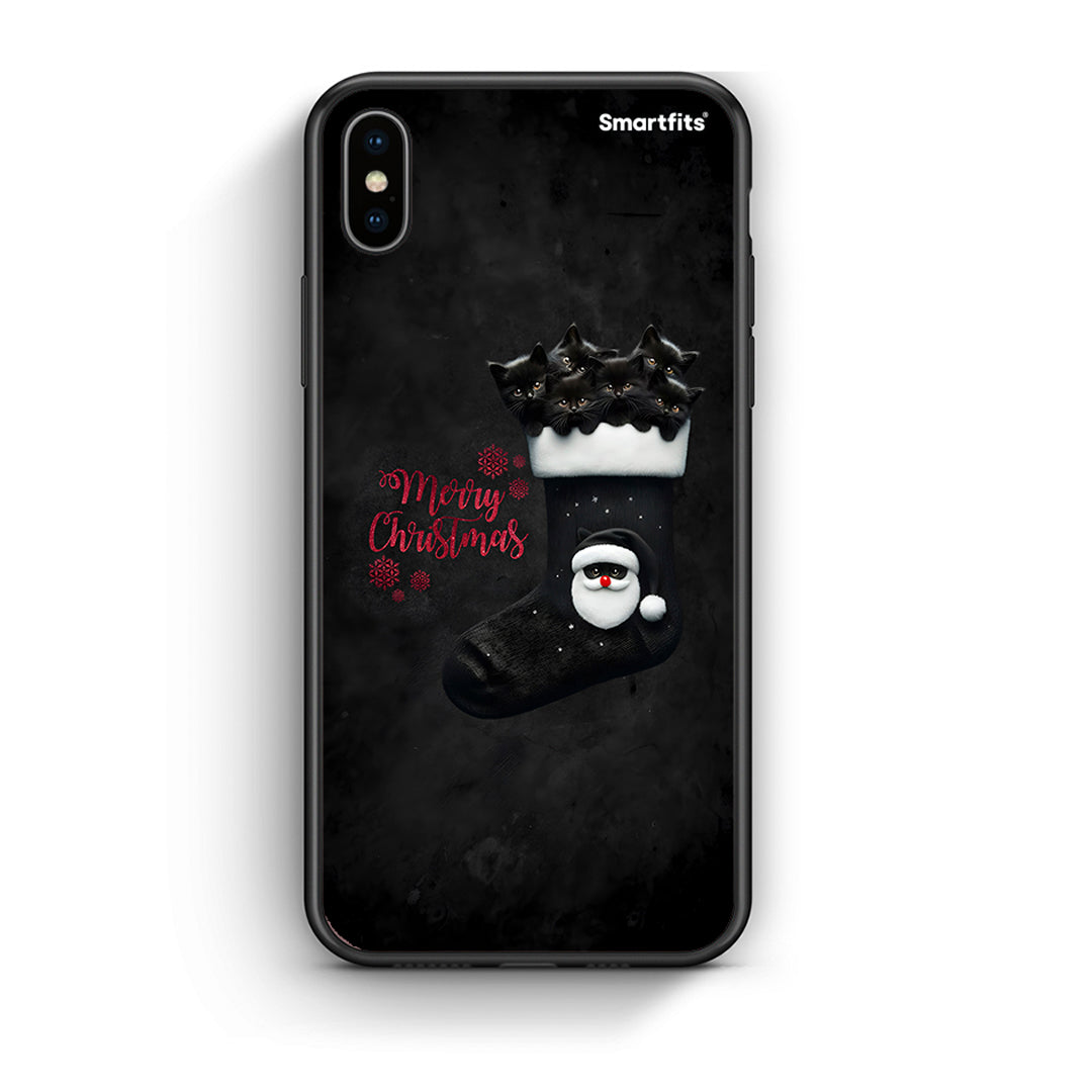 iPhone X/Xs Merry Cat Christmas θήκη από τη Smartfits με σχέδιο στο πίσω μέρος και μαύρο περίβλημα | Smartphone case with colorful back and black bezels by Smartfits