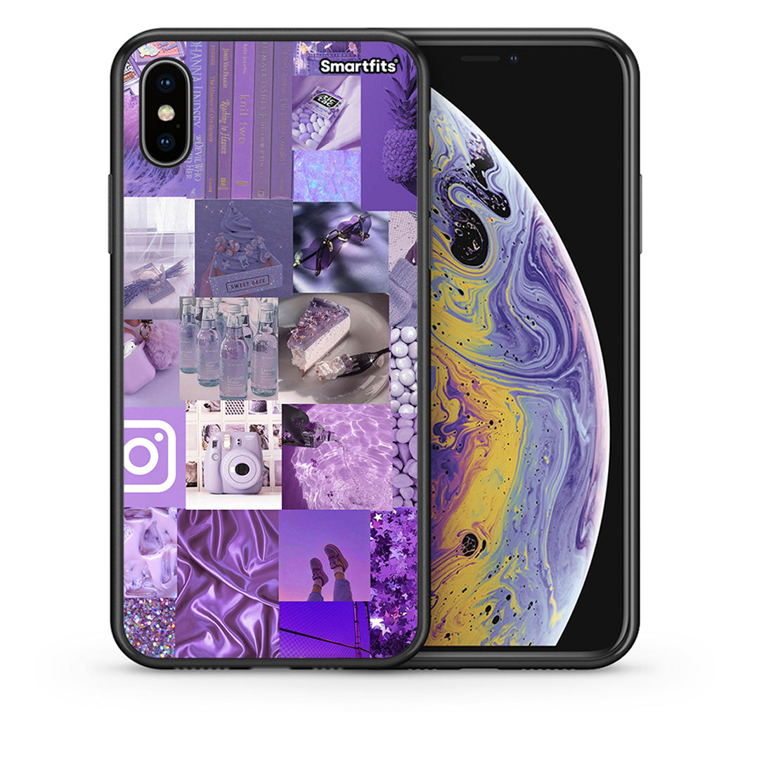 Θήκη iPhone X/Xs Purple Aesthetic Collage από τη Smartfits με σχέδιο στο πίσω μέρος και μαύρο περίβλημα | iPhone X/Xs Purple Aesthetic Collage case with colorful back and black bezels