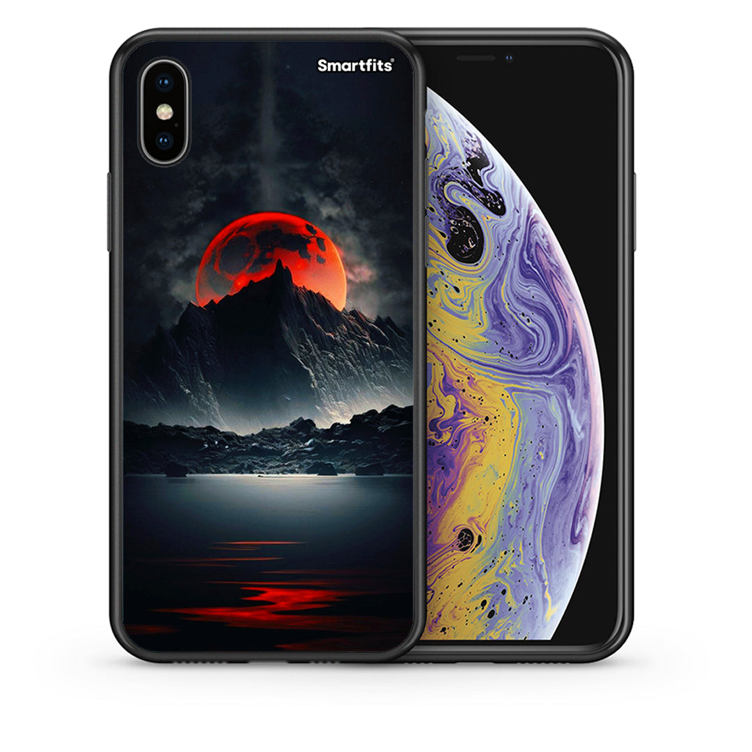 Θήκη iPhone X/Xs Red Full Moon από τη Smartfits με σχέδιο στο πίσω μέρος και μαύρο περίβλημα | iPhone X/Xs Red Full Moon case with colorful back and black bezels