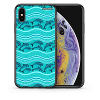 Thumbnail for Θήκη iPhone Xs Max Swimming Dolphins από τη Smartfits με σχέδιο στο πίσω μέρος και μαύρο περίβλημα | iPhone Xs Max Swimming Dolphins case with colorful back and black bezels