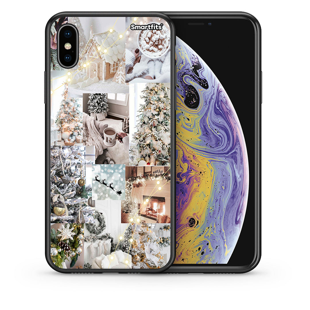 Θήκη iPhone X/Xs White Christmas από τη Smartfits με σχέδιο στο πίσω μέρος και μαύρο περίβλημα | iPhone X/Xs White Christmas case with colorful back and black bezels