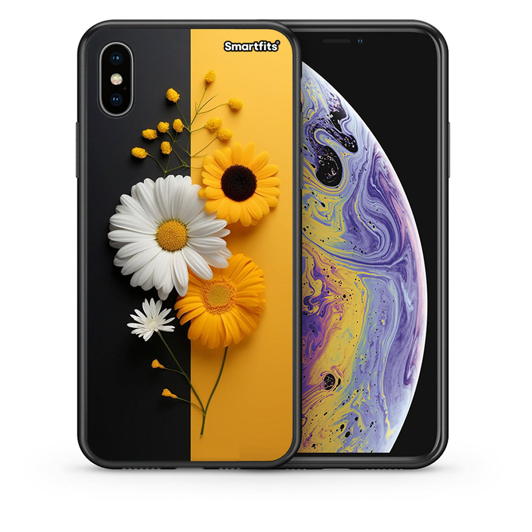 Θήκη iPhone X/Xs Yellow Daisies από τη Smartfits με σχέδιο στο πίσω μέρος και μαύρο περίβλημα | iPhone X/Xs Yellow Daisies case with colorful back and black bezels