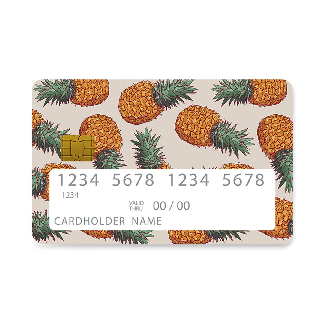 Επικάλυψη Τραπεζικής Κάρτας σε σχέδιο Real Pineapples Summer σε λευκό φόντο