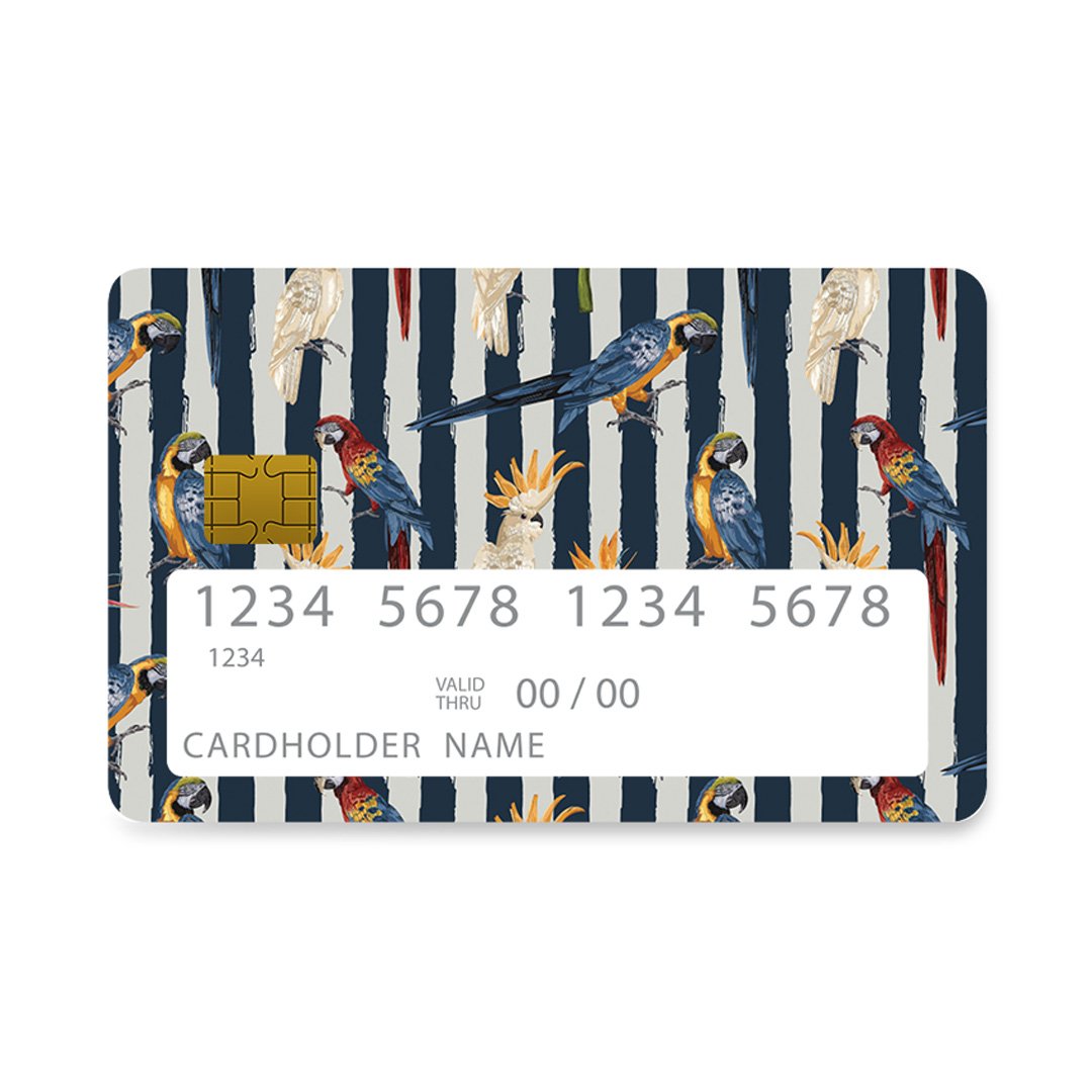 Επικάλυψη Τραπεζικής Κάρτας σε σχέδιο Blue Parrots Tropic σε λευκό φόντο