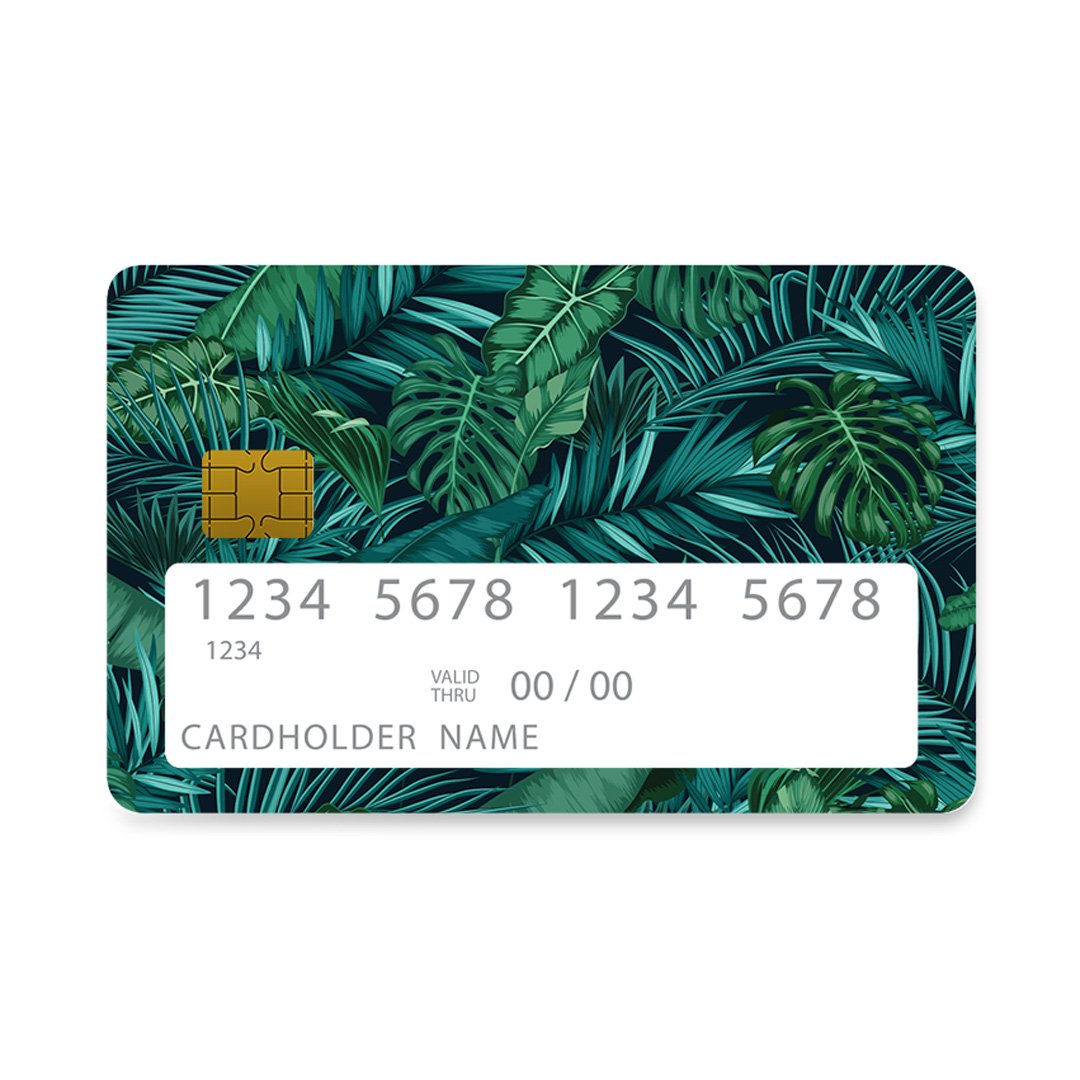 Επικάλυψη Τραπεζικής Κάρτας σε σχέδιο Leaves Tropic σε λευκό φόντο