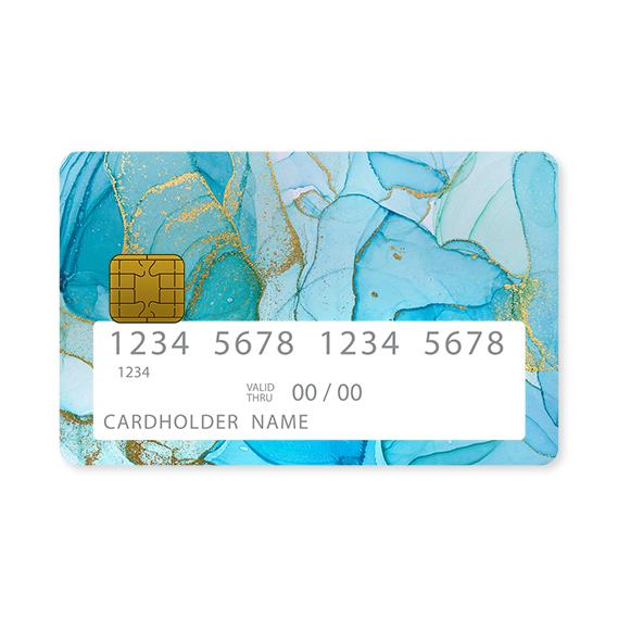 Επικάλυψη Τραπεζικής Κάρτας σε σχέδιο Watercolor Turquoise Gold σε λευκό φόντο