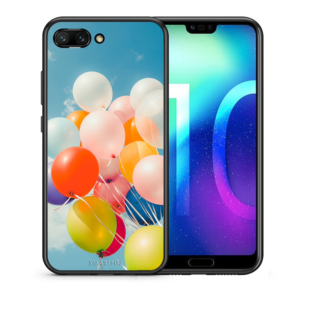 Θήκη Honor 10 Colorful Balloons από τη Smartfits με σχέδιο στο πίσω μέρος και μαύρο περίβλημα | Honor 10 Colorful Balloons case with colorful back and black bezels