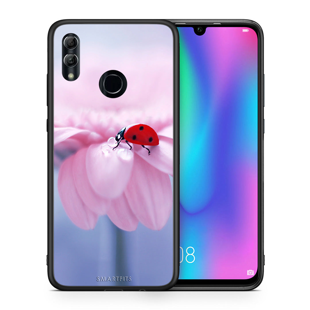 Θήκη Honor 10 Lite Ladybug Flower από τη Smartfits με σχέδιο στο πίσω μέρος και μαύρο περίβλημα | Honor 10 Lite Ladybug Flower case with colorful back and black bezels