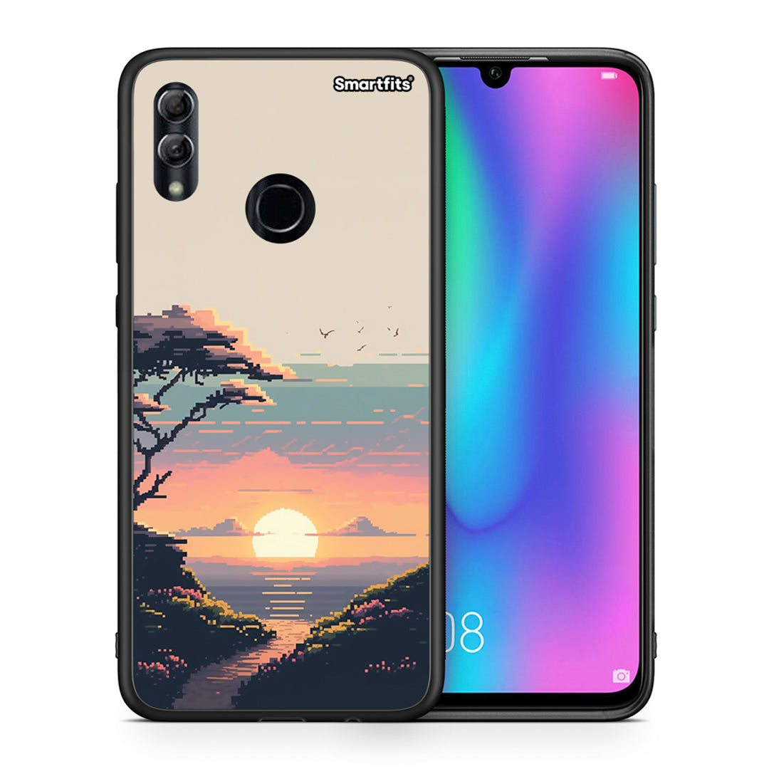 Θήκη Honor 8x Pixel Sunset από τη Smartfits με σχέδιο στο πίσω μέρος και μαύρο περίβλημα | Honor 8x Pixel Sunset case with colorful back and black bezels