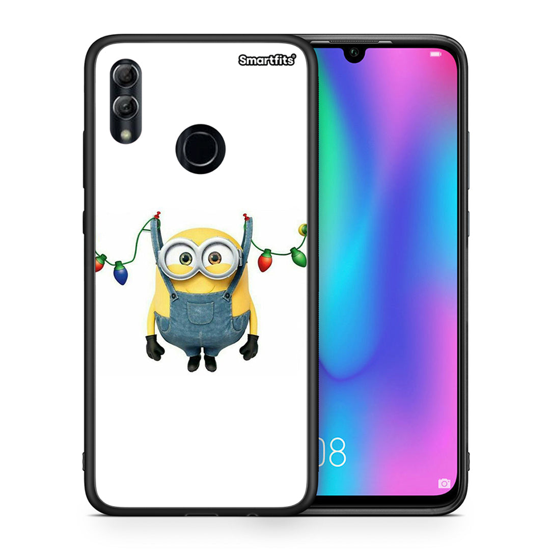 Θήκη Honor 8x Xmas Minion Lights από τη Smartfits με σχέδιο στο πίσω μέρος και μαύρο περίβλημα | Honor 8x Xmas Minion Lights case with colorful back and black bezels