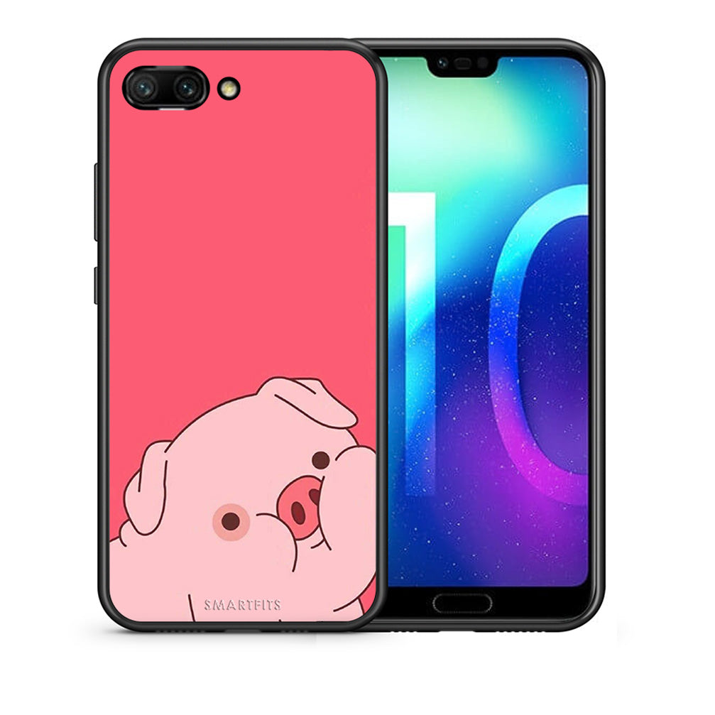 Θήκη Αγίου Βαλεντίνου Honor 10 Pig Love 1 από τη Smartfits με σχέδιο στο πίσω μέρος και μαύρο περίβλημα | Honor 10 Pig Love 1 case with colorful back and black bezels