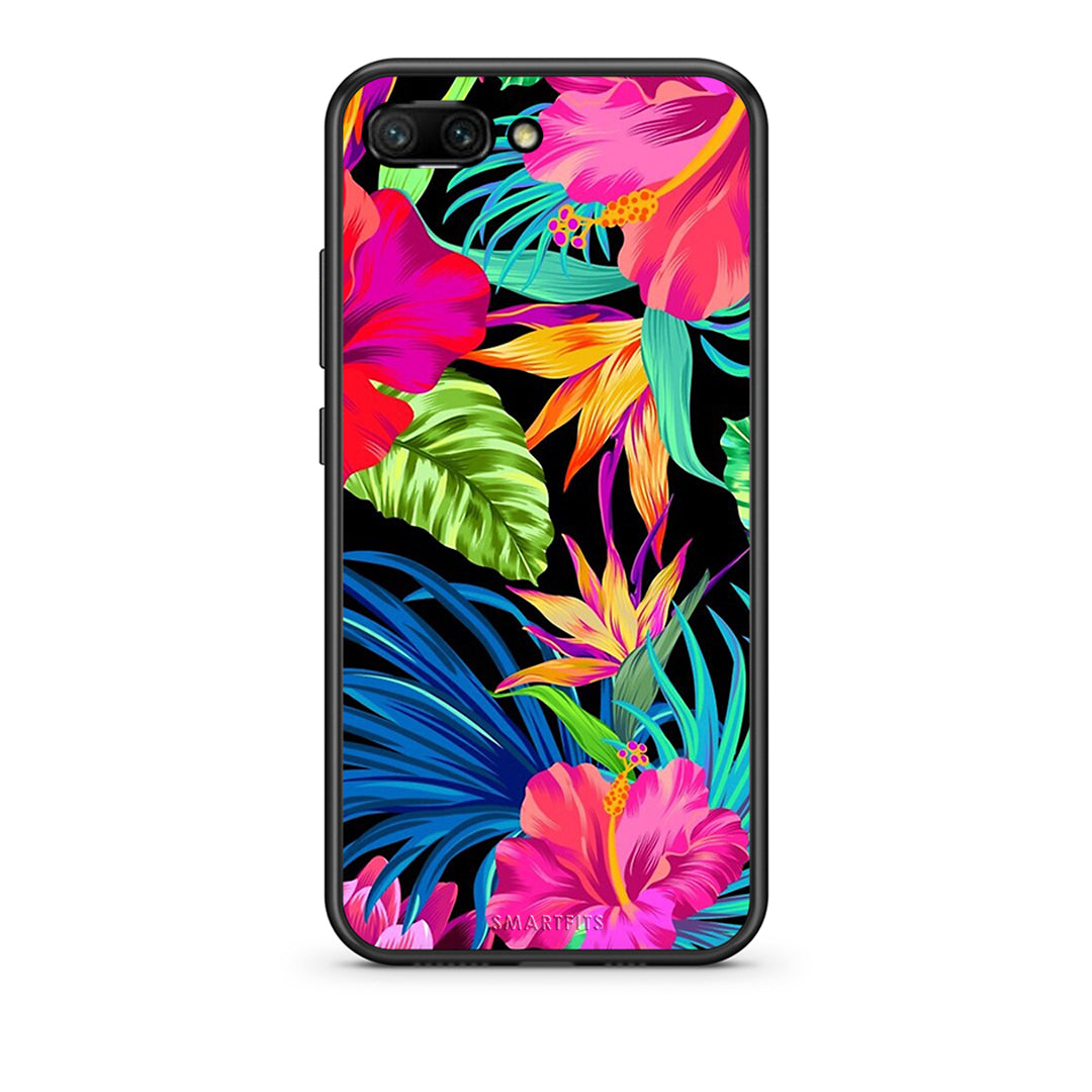 Honor 10 Tropical Flowers θήκη από τη Smartfits με σχέδιο στο πίσω μέρος και μαύρο περίβλημα | Smartphone case with colorful back and black bezels by Smartfits