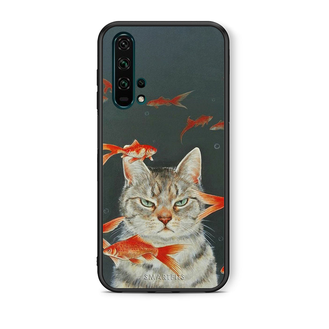 Θήκη Honor 20 Pro Cat Goldfish από τη Smartfits με σχέδιο στο πίσω μέρος και μαύρο περίβλημα | Honor 20 Pro Cat Goldfish case with colorful back and black bezels