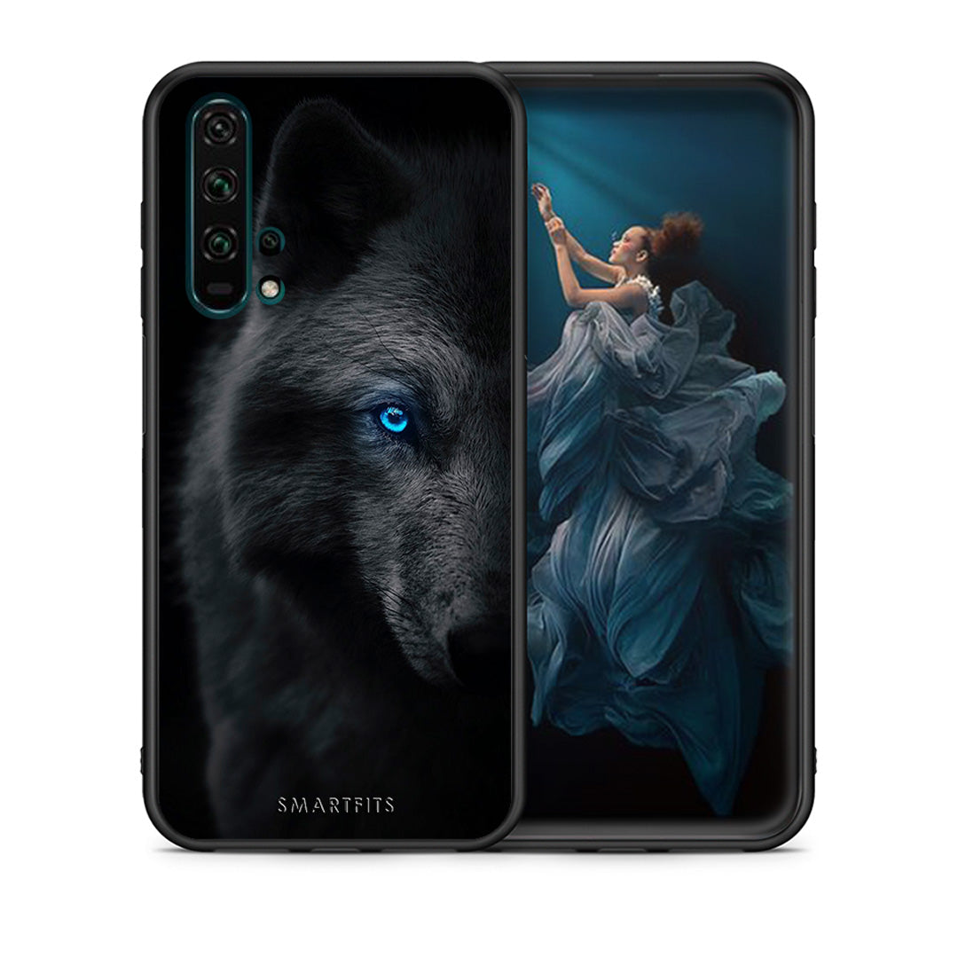 Θήκη Honor 20 Pro Dark Wolf από τη Smartfits με σχέδιο στο πίσω μέρος και μαύρο περίβλημα | Honor 20 Pro Dark Wolf case with colorful back and black bezels