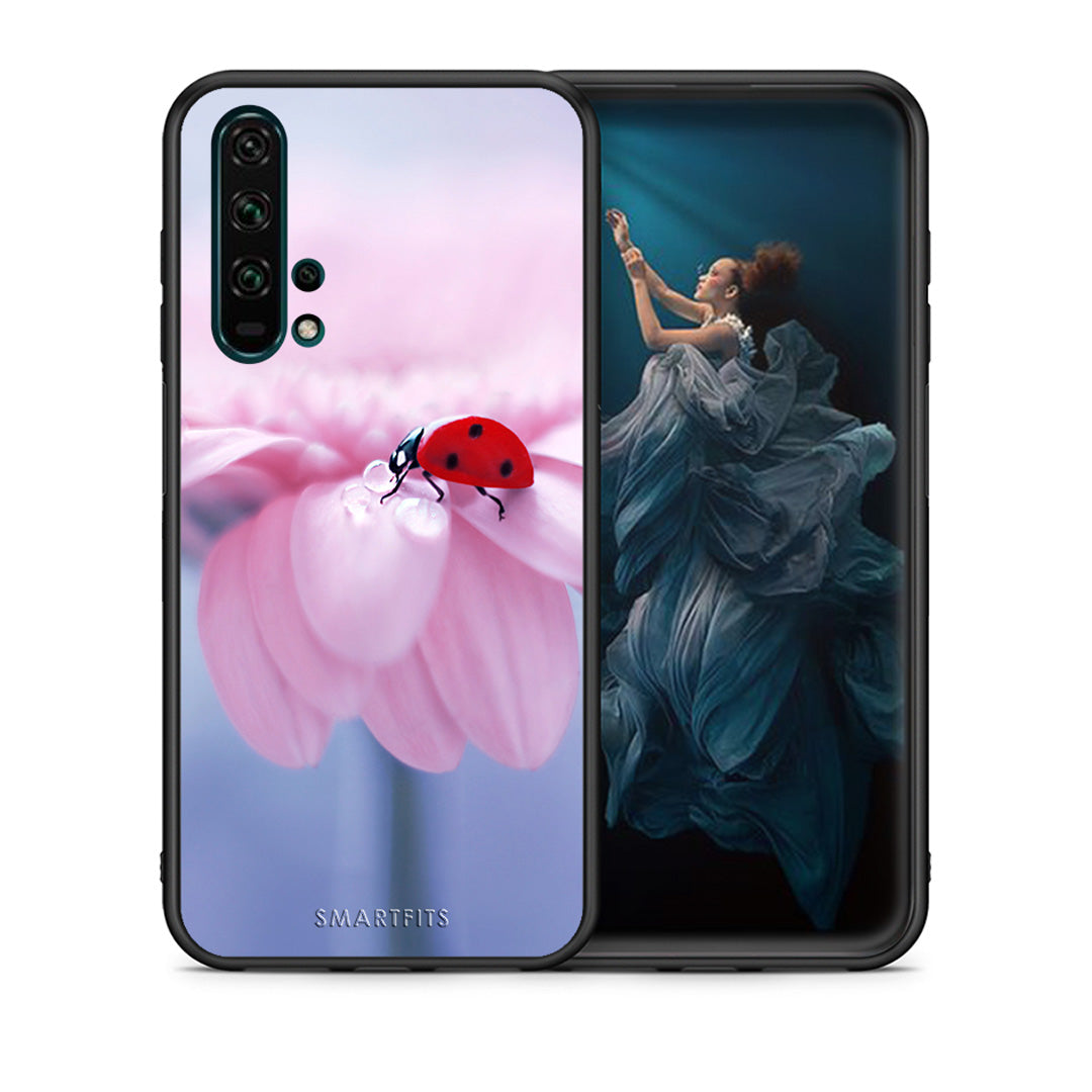 Θήκη Honor 20 Pro Ladybug Flower από τη Smartfits με σχέδιο στο πίσω μέρος και μαύρο περίβλημα | Honor 20 Pro Ladybug Flower case with colorful back and black bezels