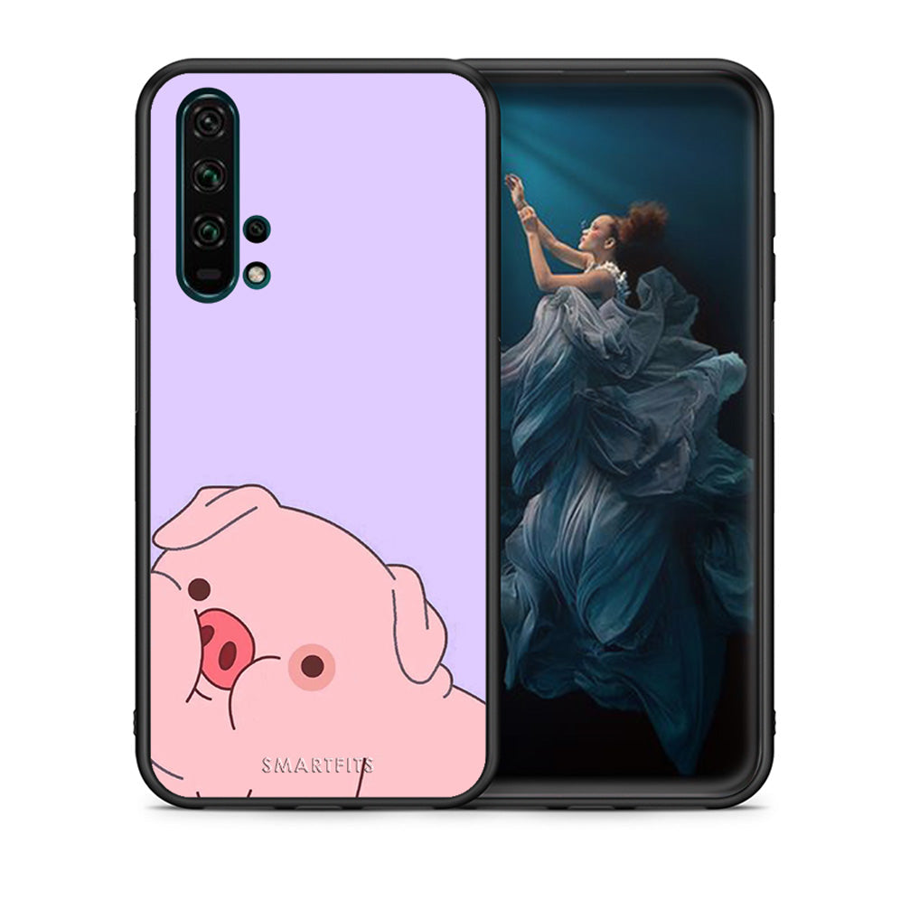 Θήκη Αγίου Βαλεντίνου Honor 20 Pro Pig Love 2 από τη Smartfits με σχέδιο στο πίσω μέρος και μαύρο περίβλημα | Honor 20 Pro Pig Love 2 case with colorful back and black bezels