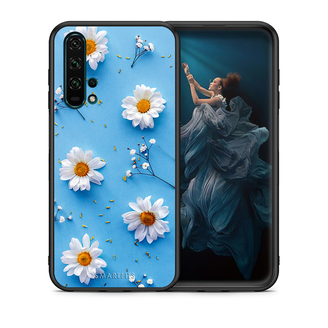 Θήκη Honor 20 Pro Real Daisies από τη Smartfits με σχέδιο στο πίσω μέρος και μαύρο περίβλημα | Honor 20 Pro Real Daisies case with colorful back and black bezels