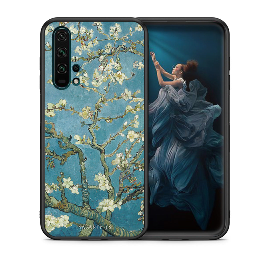 Θήκη Honor 20 Pro White Blossoms από τη Smartfits με σχέδιο στο πίσω μέρος και μαύρο περίβλημα | Honor 20 Pro White Blossoms case with colorful back and black bezels