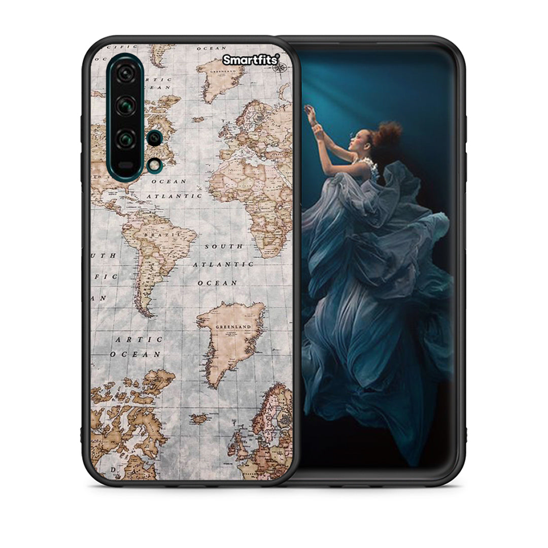 Θήκη Honor 20 Pro World Map από τη Smartfits με σχέδιο στο πίσω μέρος και μαύρο περίβλημα | Honor 20 Pro World Map case with colorful back and black bezels