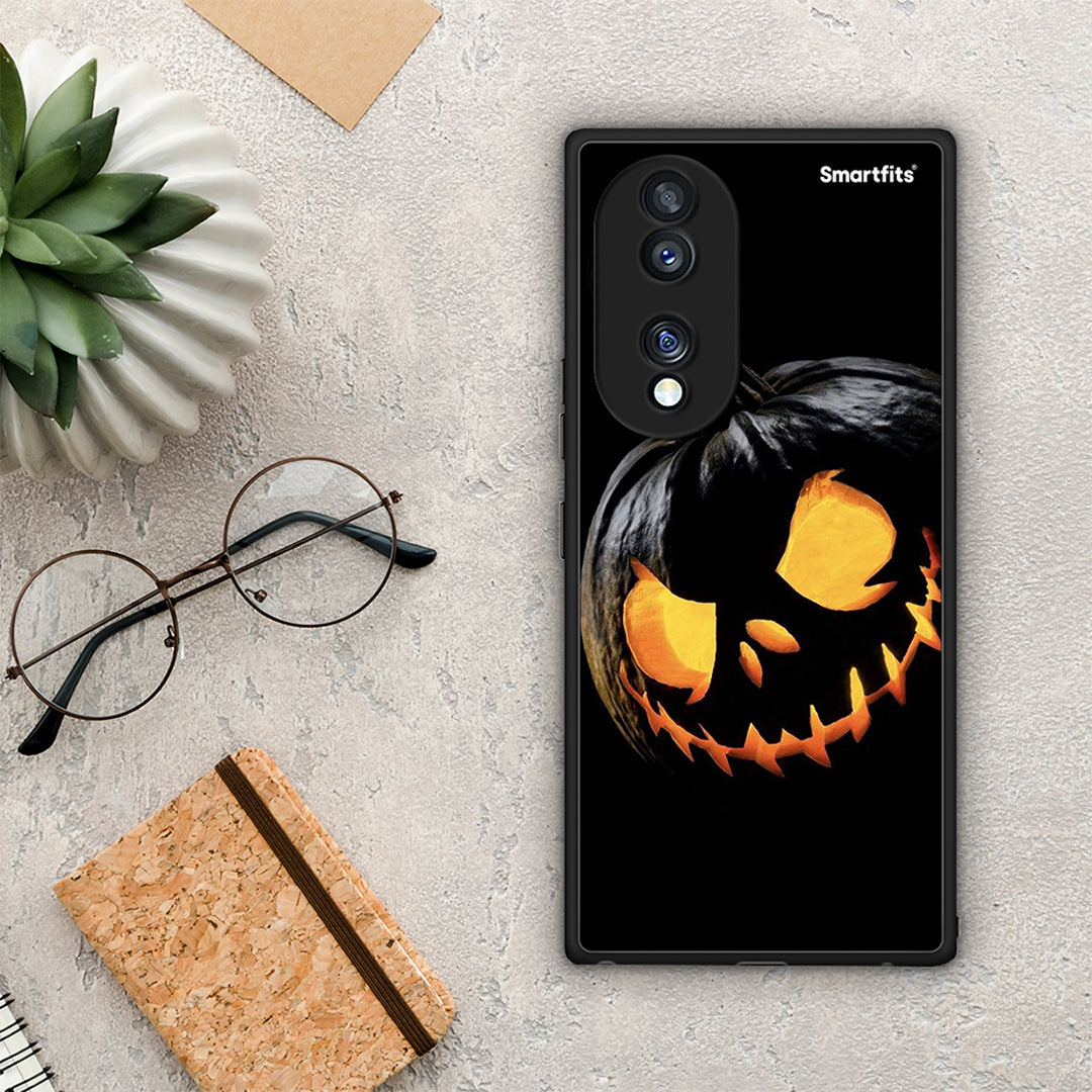 Θήκη Honor 70 5G Halloween Scary Pumpkin από τη Smartfits με σχέδιο στο πίσω μέρος και μαύρο περίβλημα | Honor 70 5G Halloween Scary Pumpkin Case with Colorful Back and Black Bezels