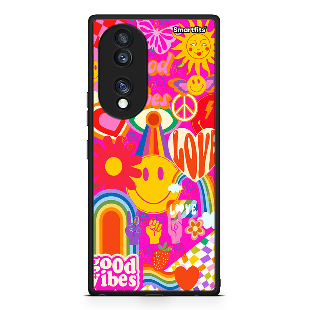 Θήκη Honor 70 5G Hippie Love από τη Smartfits με σχέδιο στο πίσω μέρος και μαύρο περίβλημα | Honor 70 5G Hippie Love Case with Colorful Back and Black Bezels