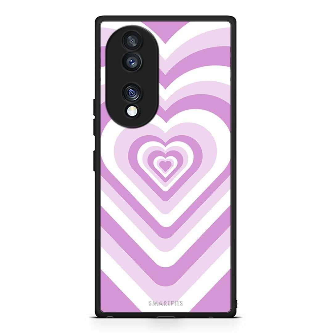 Θήκη Honor 70 5G Lilac Hearts από τη Smartfits με σχέδιο στο πίσω μέρος και μαύρο περίβλημα | Honor 70 5G Lilac Hearts Case with Colorful Back and Black Bezels