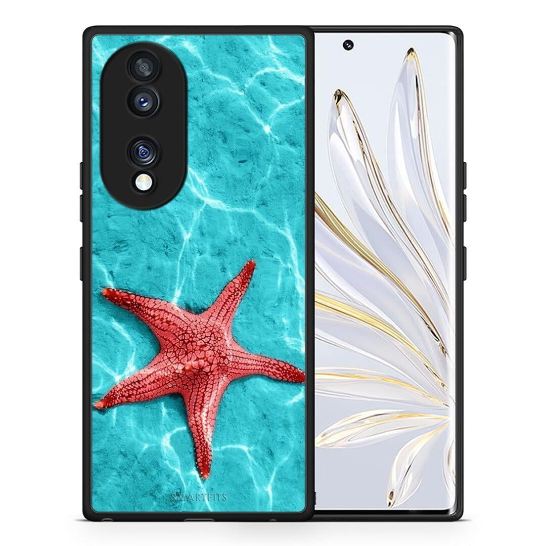 Θήκη Honor 70 5G Red Starfish από τη Smartfits με σχέδιο στο πίσω μέρος και μαύρο περίβλημα | Honor 70 5G Red Starfish Case with Colorful Back and Black Bezels