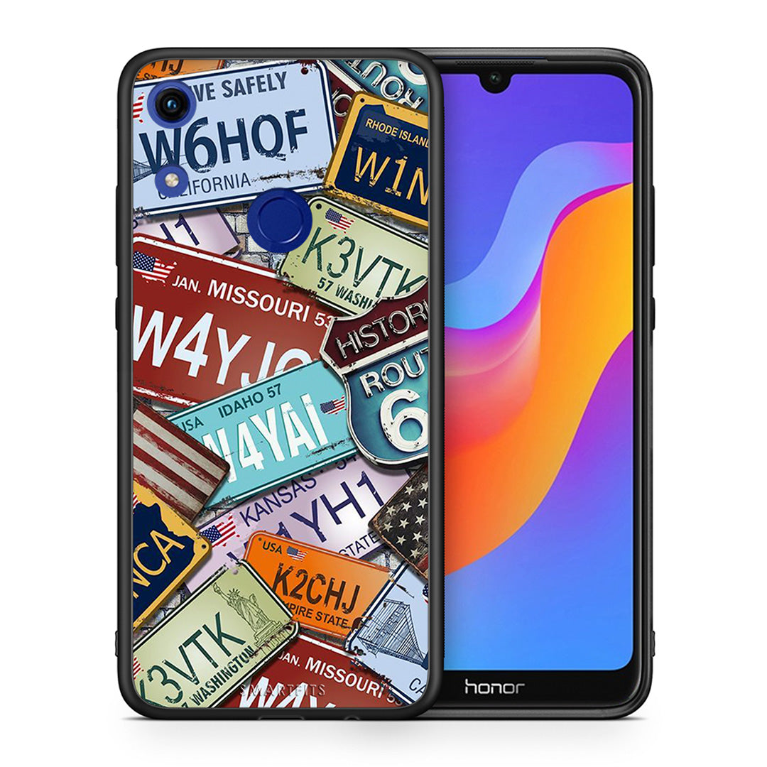 Θήκη Honor 8A Car Plates από τη Smartfits με σχέδιο στο πίσω μέρος και μαύρο περίβλημα | Honor 8A Car Plates case with colorful back and black bezels