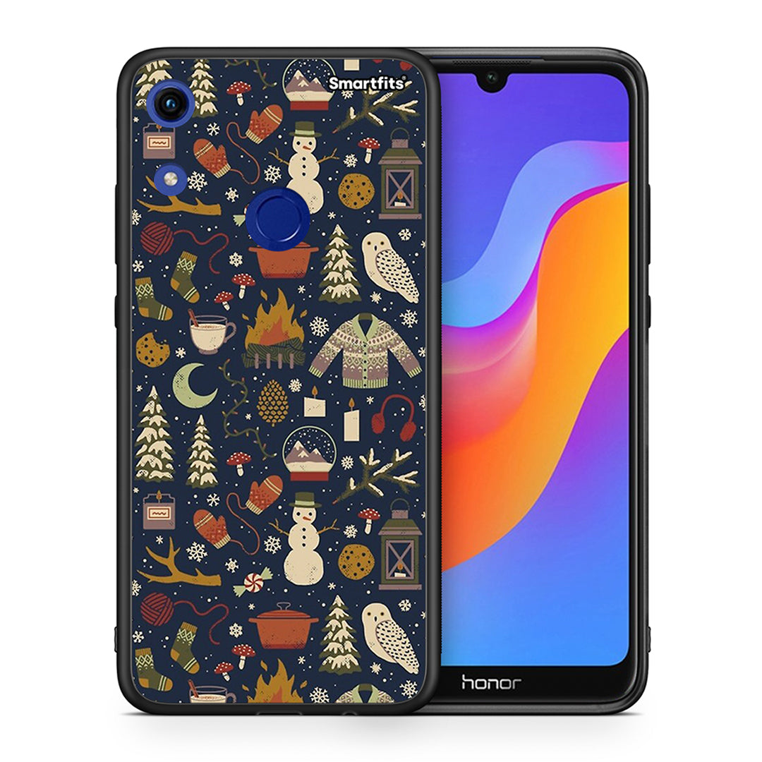 Θήκη Honor 8A Christmas Elements από τη Smartfits με σχέδιο στο πίσω μέρος και μαύρο περίβλημα | Honor 8A Christmas Elements case with colorful back and black bezels