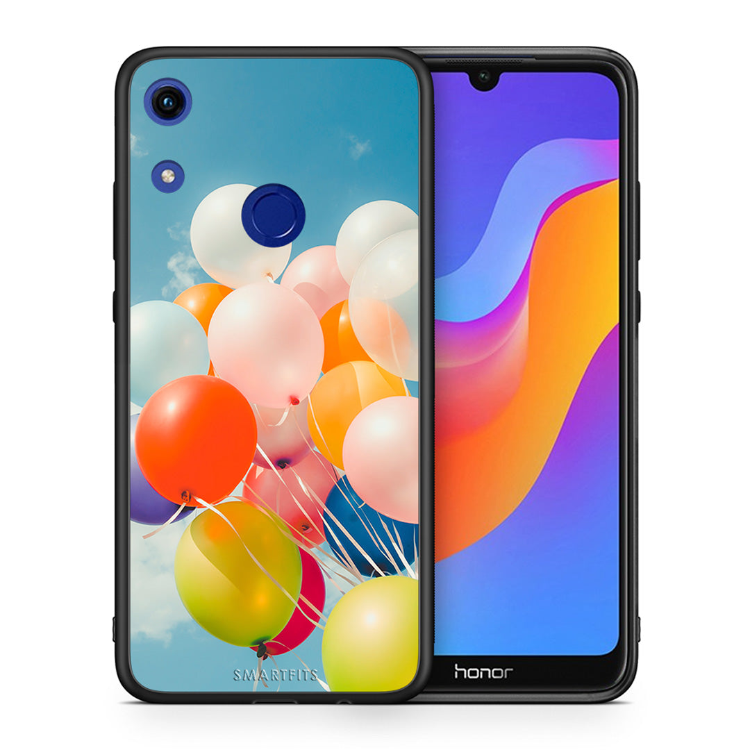 Θήκη Honor 8A Colorful Balloons από τη Smartfits με σχέδιο στο πίσω μέρος και μαύρο περίβλημα | Honor 8A Colorful Balloons case with colorful back and black bezels