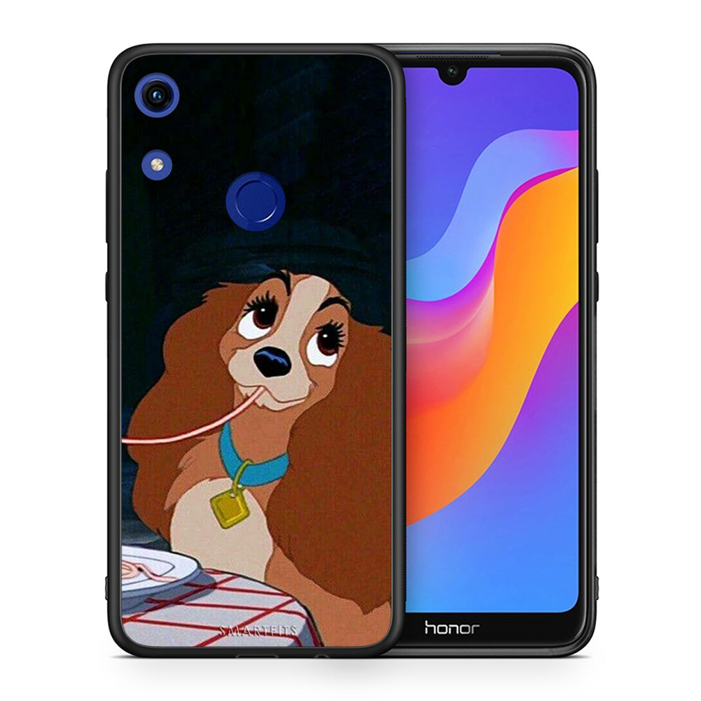 Θήκη Αγίου Βαλεντίνου Honor 8A Lady And Tramp 2 από τη Smartfits με σχέδιο στο πίσω μέρος και μαύρο περίβλημα | Honor 8A Lady And Tramp 2 case with colorful back and black bezels