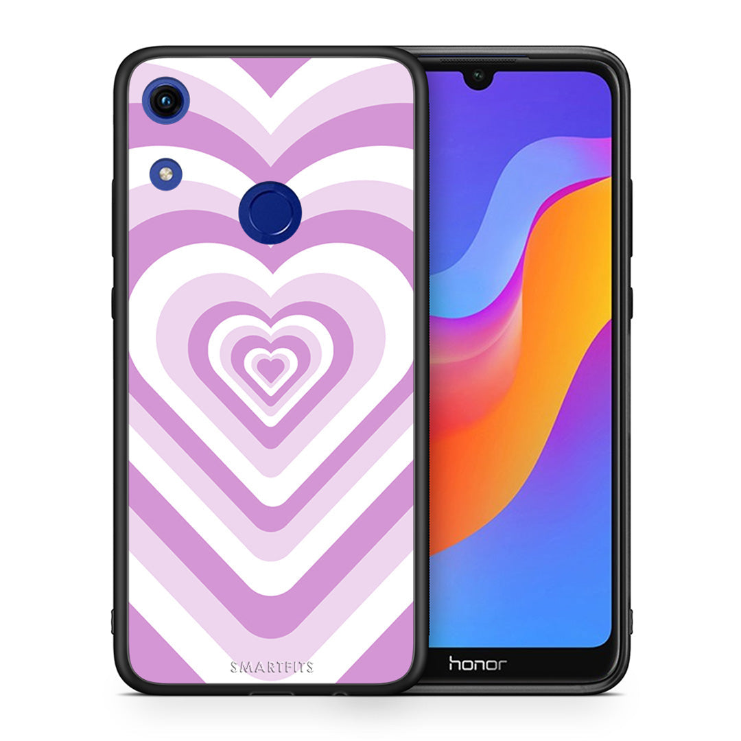 Θήκη Honor 8A Lilac Hearts από τη Smartfits με σχέδιο στο πίσω μέρος και μαύρο περίβλημα | Honor 8A Lilac Hearts case with colorful back and black bezels