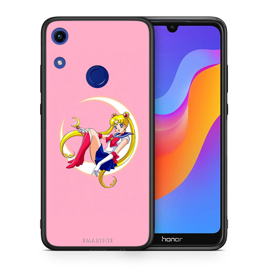 Θήκη Honor 8A Moon Girl από τη Smartfits με σχέδιο στο πίσω μέρος και μαύρο περίβλημα | Honor 8A Moon Girl case with colorful back and black bezels