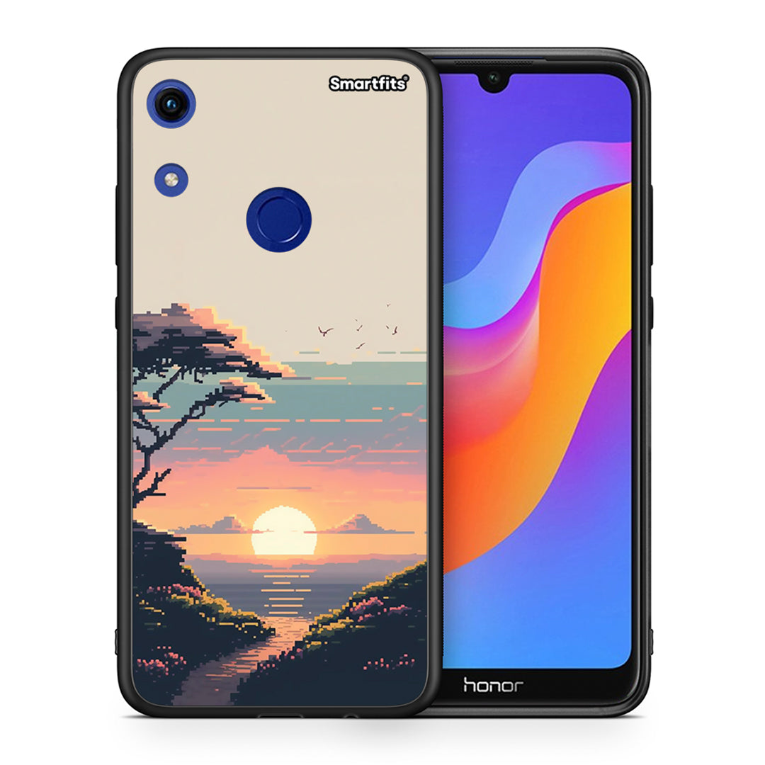 Θήκη Honor 8A Pixel Sunset από τη Smartfits με σχέδιο στο πίσω μέρος και μαύρο περίβλημα | Honor 8A Pixel Sunset case with colorful back and black bezels