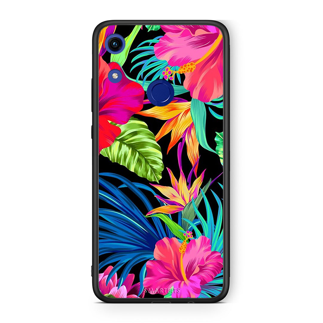 Honor 8A Tropical Flowers θήκη από τη Smartfits με σχέδιο στο πίσω μέρος και μαύρο περίβλημα | Smartphone case with colorful back and black bezels by Smartfits