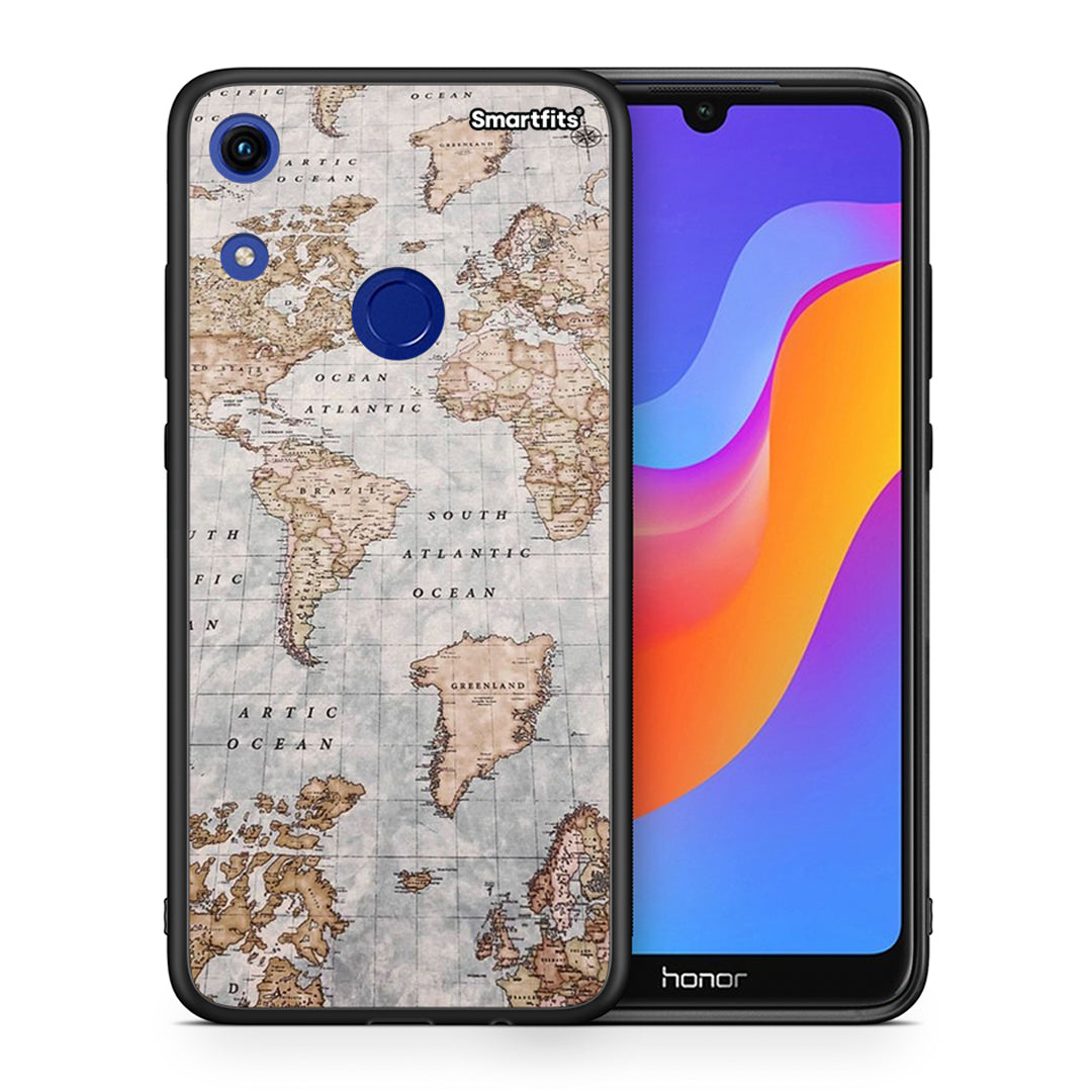 Θήκη Honor 8A World Map από τη Smartfits με σχέδιο στο πίσω μέρος και μαύρο περίβλημα | Honor 8A World Map case with colorful back and black bezels