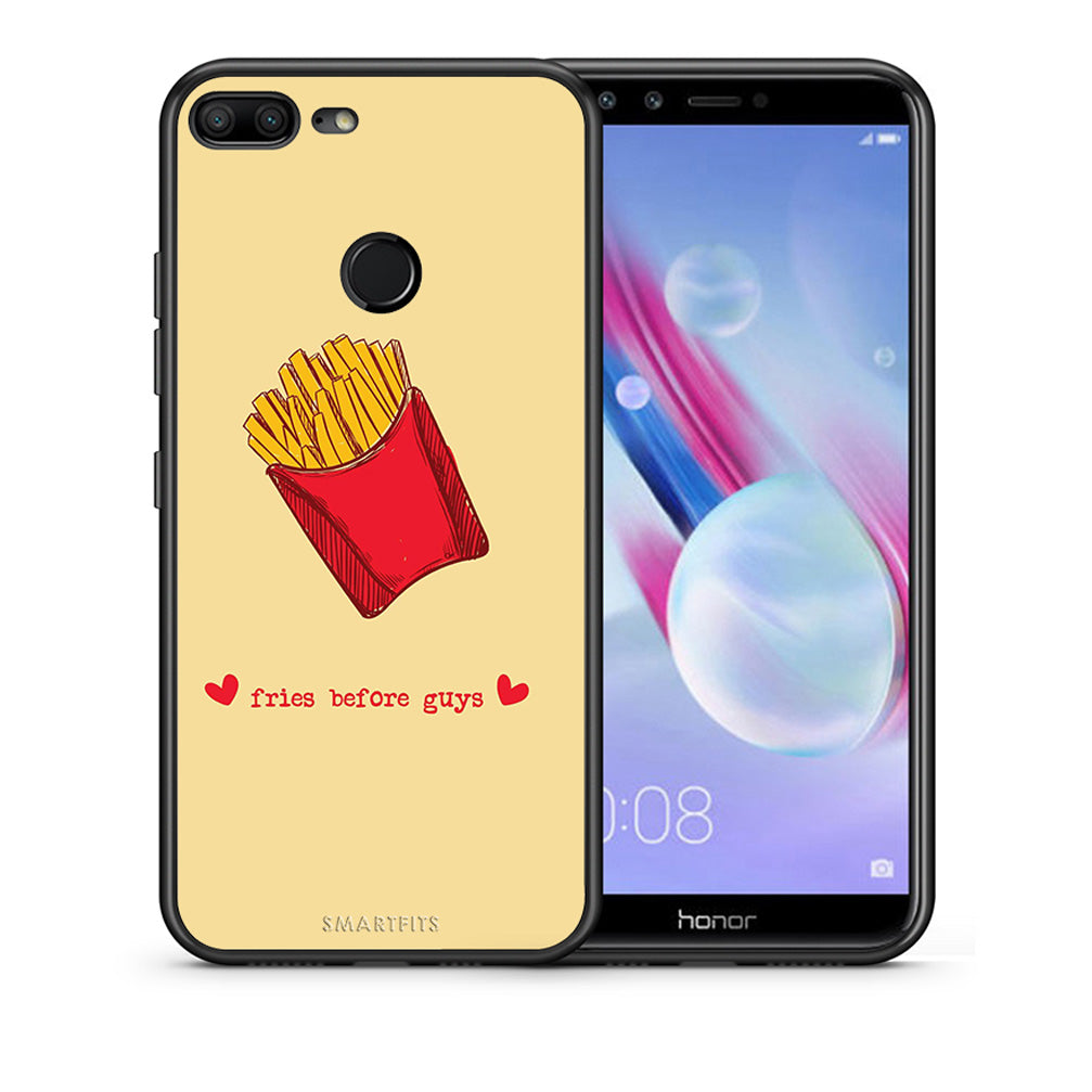 Θήκη Αγίου Βαλεντίνου Honor 9 Lite Fries Before Guys από τη Smartfits με σχέδιο στο πίσω μέρος και μαύρο περίβλημα | Honor 9 Lite Fries Before Guys case with colorful back and black bezels